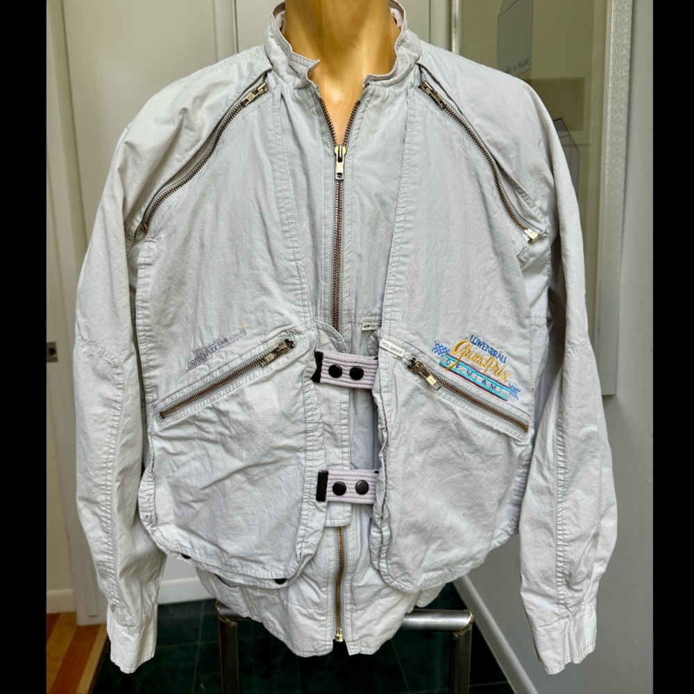 VINTAGE 1980s MIAMI GRAND PRIX RACING JACKET LOWENBRAU URBAN EQUIPMENT ZIPPERS M